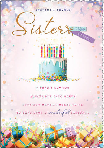 Sister birthday card- vibrant birthday cake