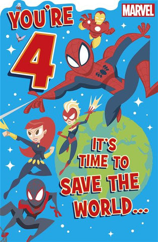 Age 4 Spidey and Friends birthday card