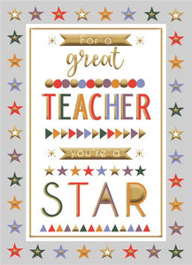 Thank you teacher card- bright stars