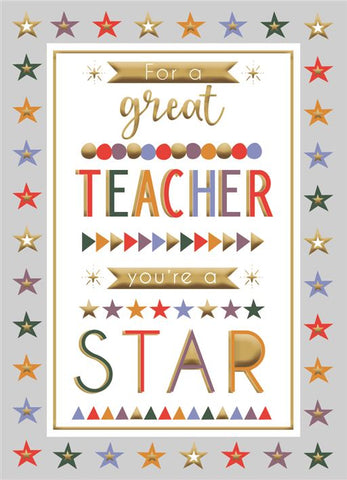 Thank you teacher card- bright stars