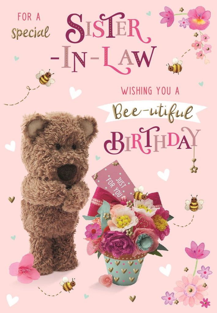 Sister in law birthday card- cute bear and flowers – Cards Through