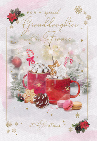 Granddaughter and Fiancé Christmas card - festive hot chocolate