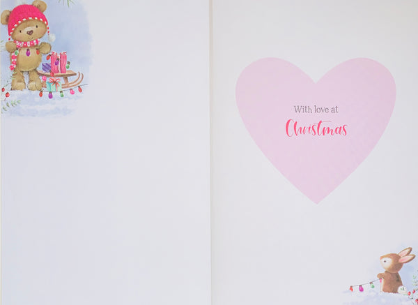 Daughter Christmas card - cute bear and long verse