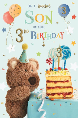 Son 3rd birthday card- cute bear