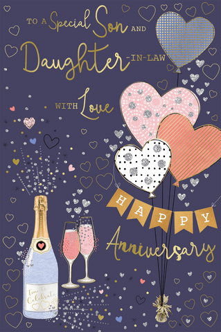 Son and Daughter in law anniversary card- sparkling balloons