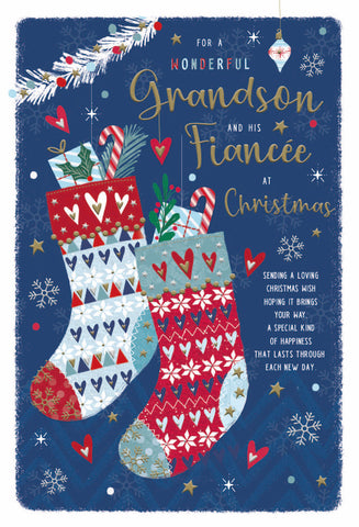 Grandson and Fiancée Christmas card - xmas stocking