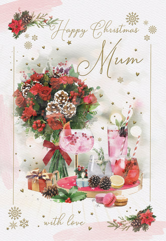 Mum Christmas card- Christmas flowers and drinks