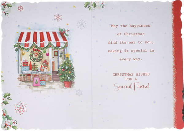 Special friend Christmas card - Xmas coffee shop