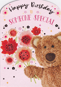 Someone Special birthday card - cute bear and flowers