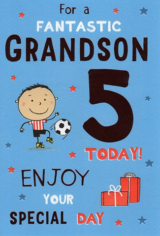 Grandson 5th birthday card- cute football