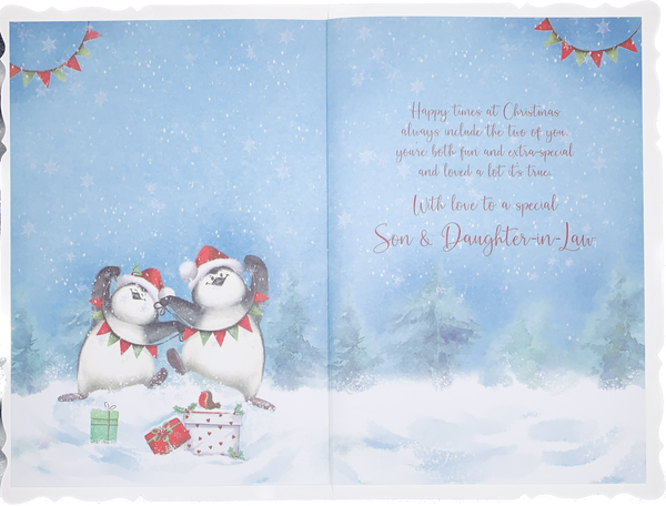 Son and Daughter-in-law Christmas card - festive penguins