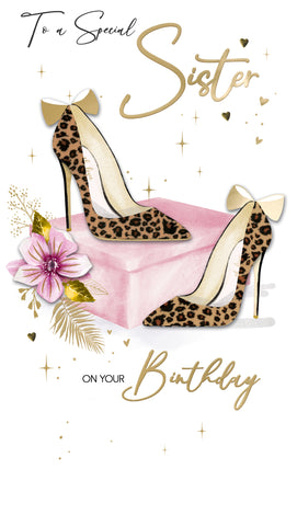 Luxury Sister birthday card - sparkly shoes