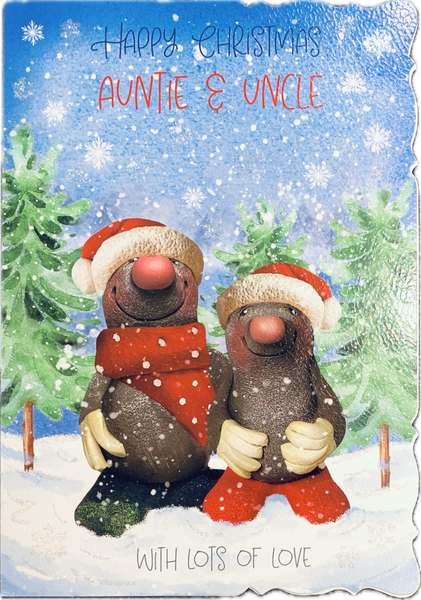 Auntie and Uncle Christmas card- cute moles