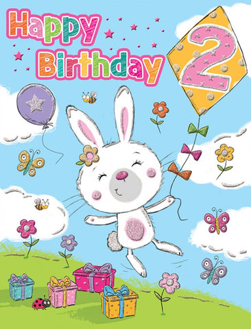Age 2 birthday card - cute rabbit