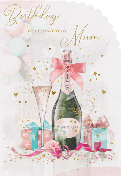 Mum birthday card- champagne and presents
