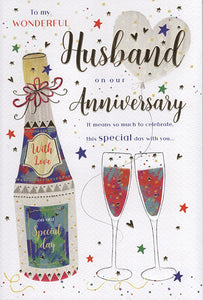 Husband anniversary card- celebrate drinks