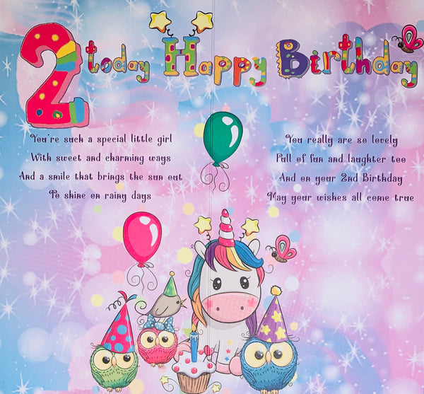 Age 2 birthday card - cute unicorn
