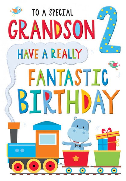 Grandson 2nd birthday card - cute train