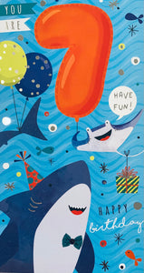 Age 7 birthday card - sharks