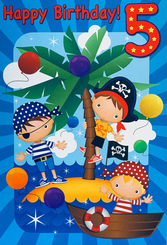 Age 5 birthday card - fun pirates