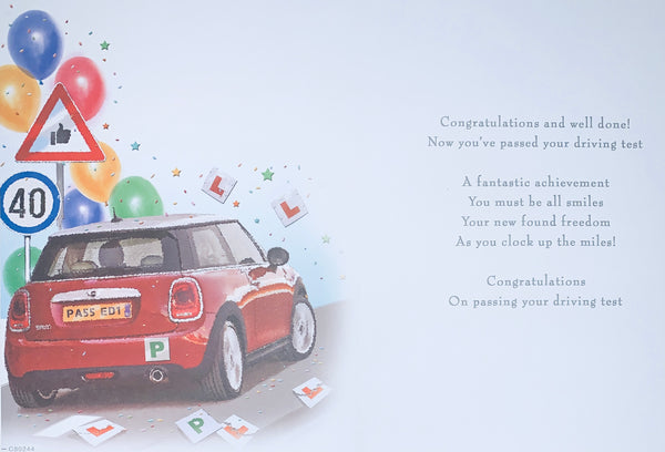 Driving test congratulations card red mini