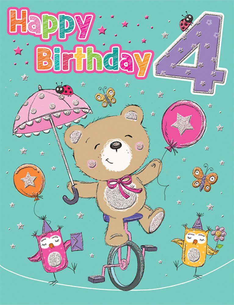 Age 4 birthday card - cute bear