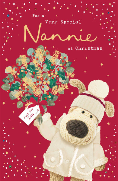 Nannie Christmas card - Boofle with flowers