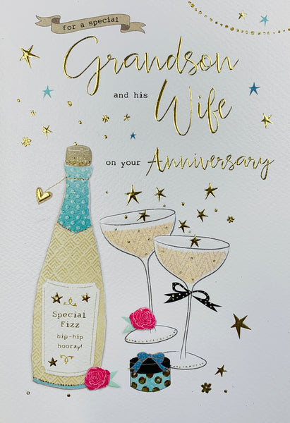 Grandson and Wife anniversary card- champagne and stars