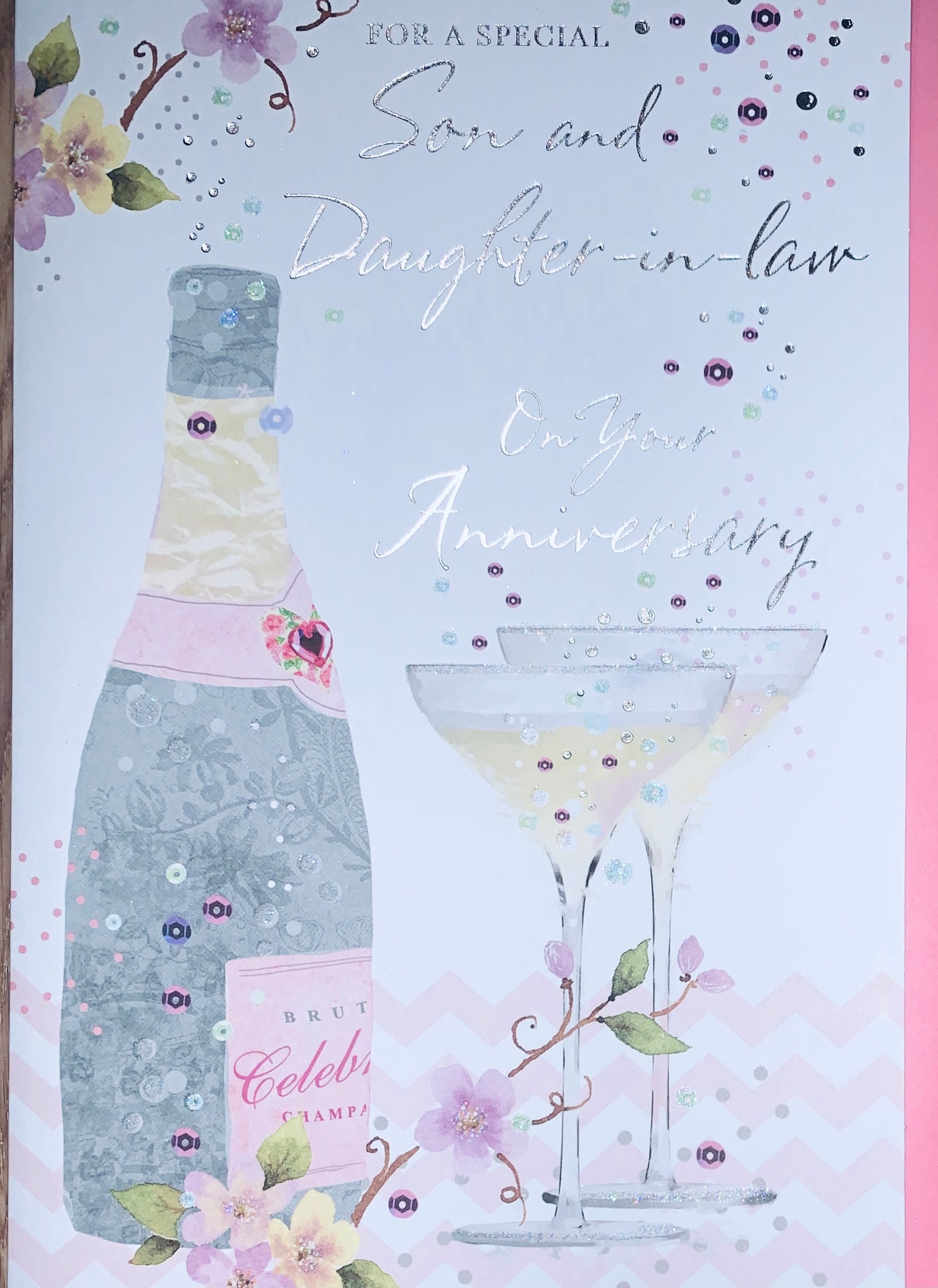 Son and Daughter-in-law anniversary card - champagne