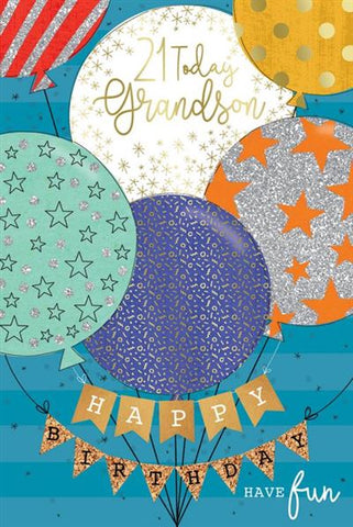 Grandson 21st birthday card- birthday balloons