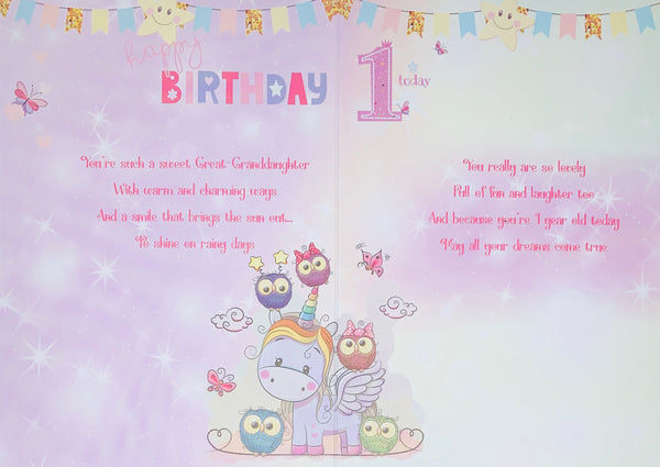Great-Granddaughter 1st birthday card unicorn