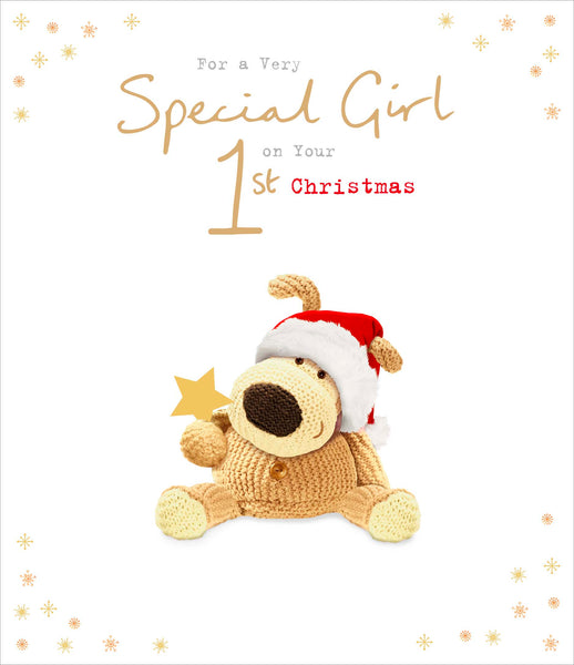 Baby girl’s first Christmas card - Boofle