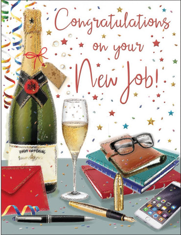 New job congratulations card champagne
