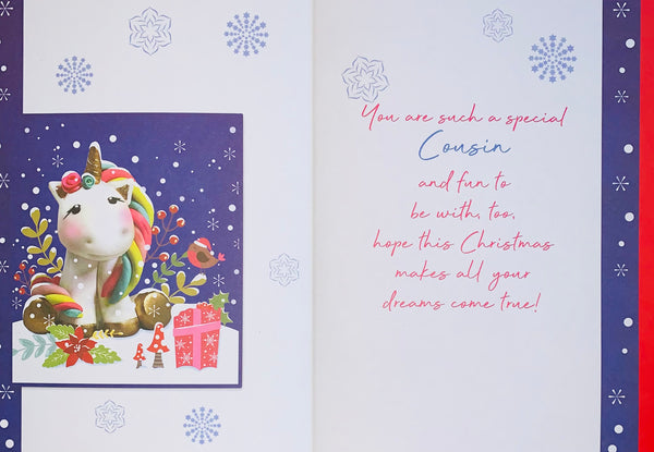 Cousin Christmas card - unicorn
