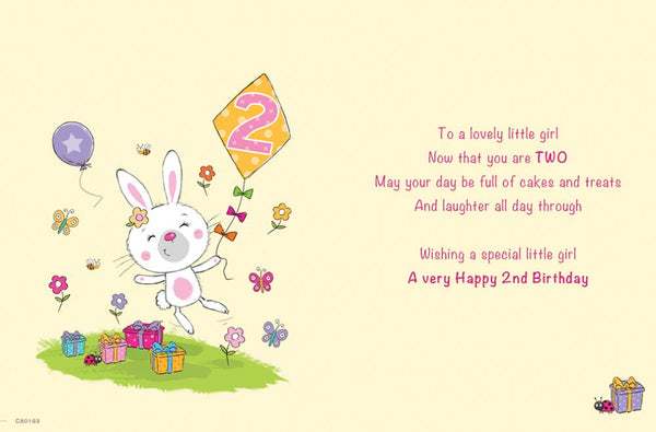 Age 2 birthday card - cute rabbit