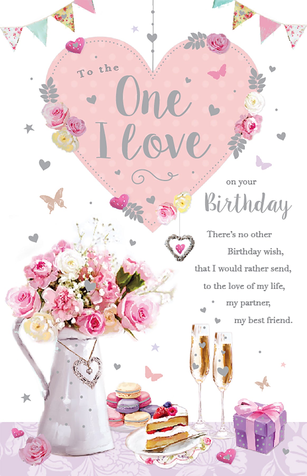 One I love birthday card - flowers and cake