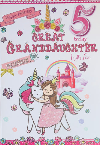 Great-Granddaughter 5th birthday card - unicorn