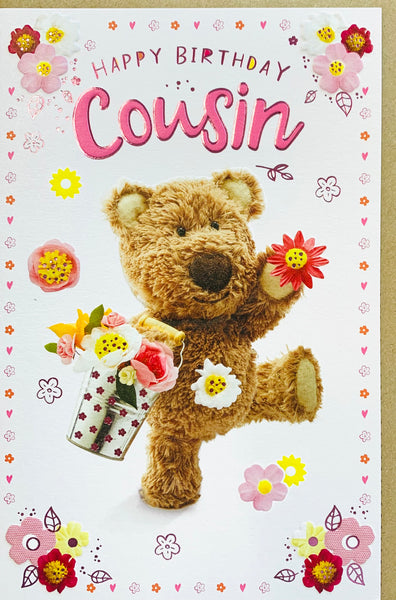 Cousin birthday card cute Barley bear