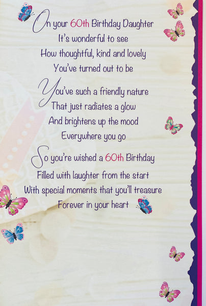Daughter 60th birthday card - sentimental verse