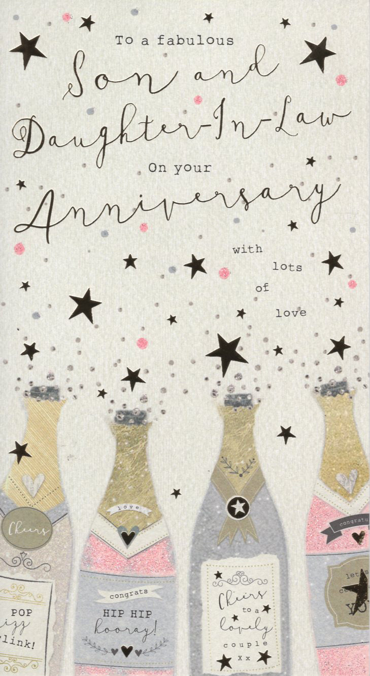 Son and Daughter-in-law anniversary card - Prosecco bottles