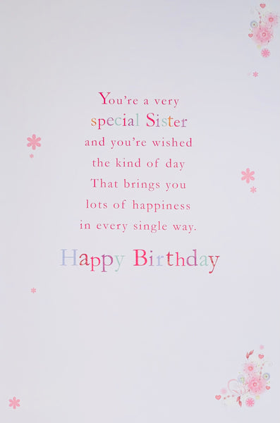 Sister birthday card cute bear with balloons