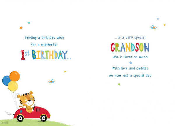 Grandson 1st birthday card - cute tiger