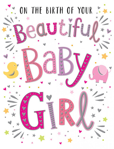 Baby girl birth congratulations card - dazzles
