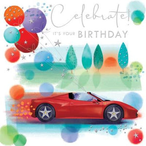 Birthday card for him red sports car