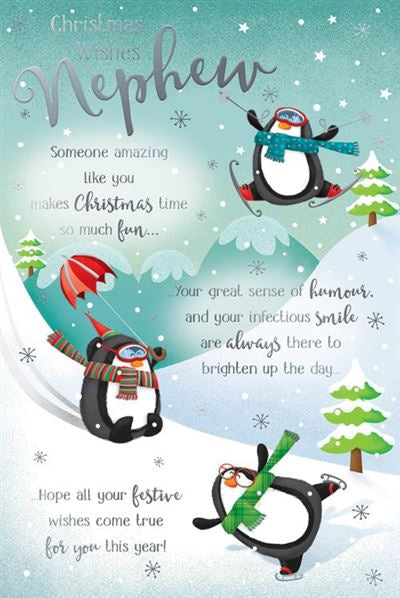 Nephew Christmas card - cute penguins