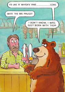 Funny birthday card- bear in pub