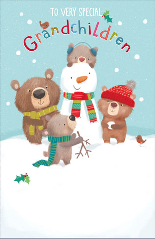 To Grandchildren Christmas card - cute winter animals