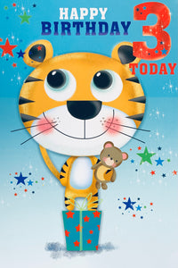 Age 3 birthday card - cute tiger