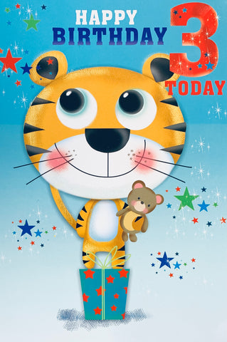 Age 3 birthday card - cute tiger
