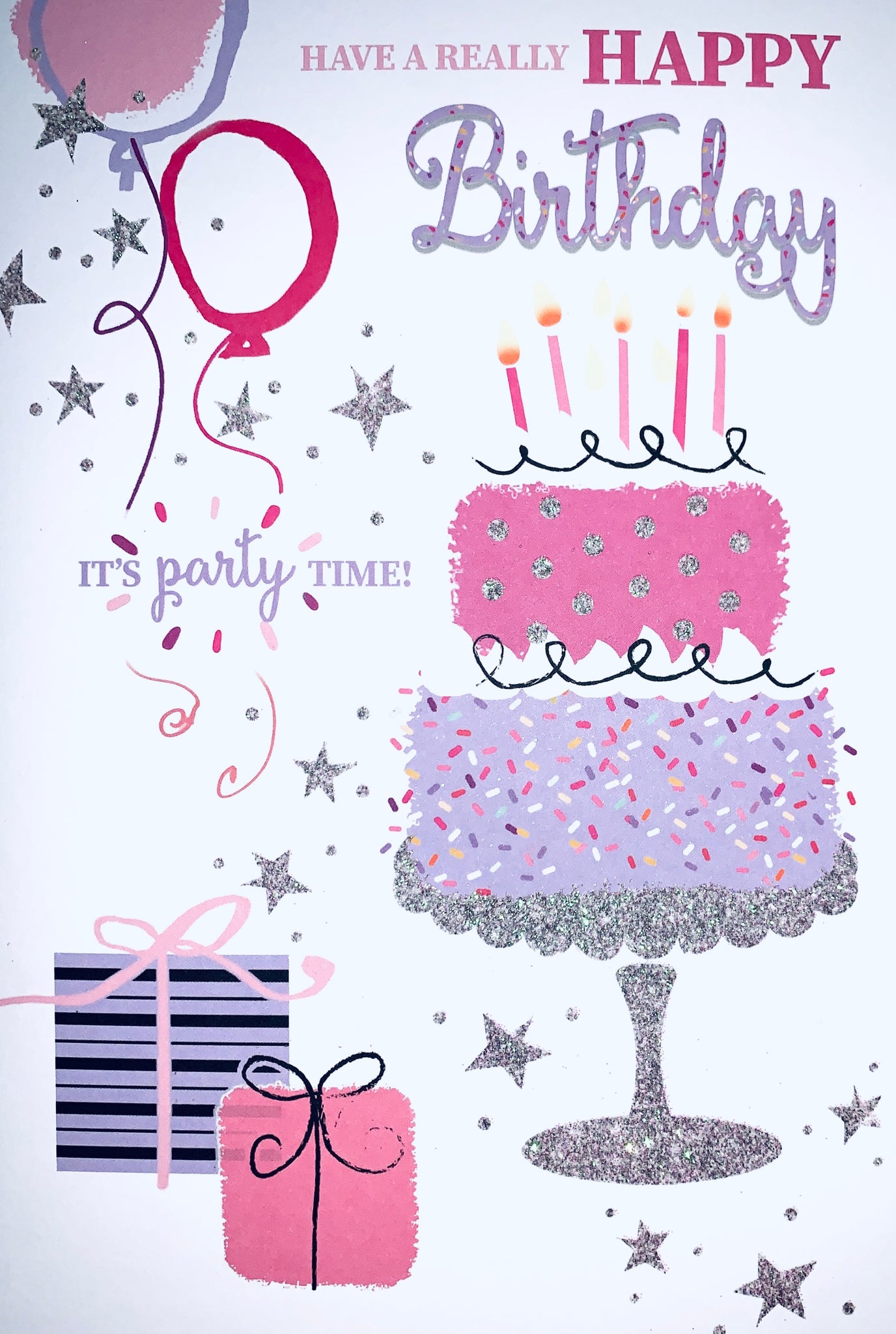 Birthday card for her sparkly birthday cake